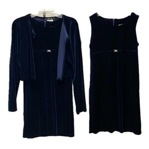 NWOT Girls “Hype” Navy velour dressy dress + jacket rhinestone detail size 16